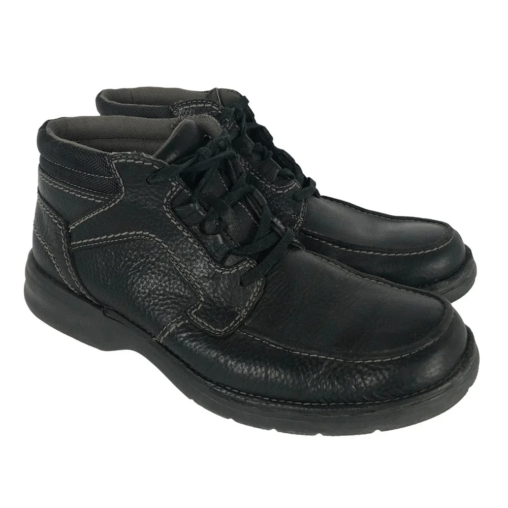 CLARKS Leather Lace Up Ankle Chukka Boots Moc Toe Sz 10.5 M Black Light 63310